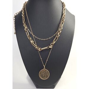 Celtic Zodiac Seahorse Triple Chain Pendant Necklace Brass Tone